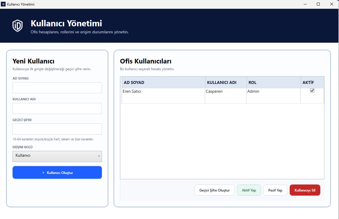 IcraDesk kullanıcı yönetimi ekranı
